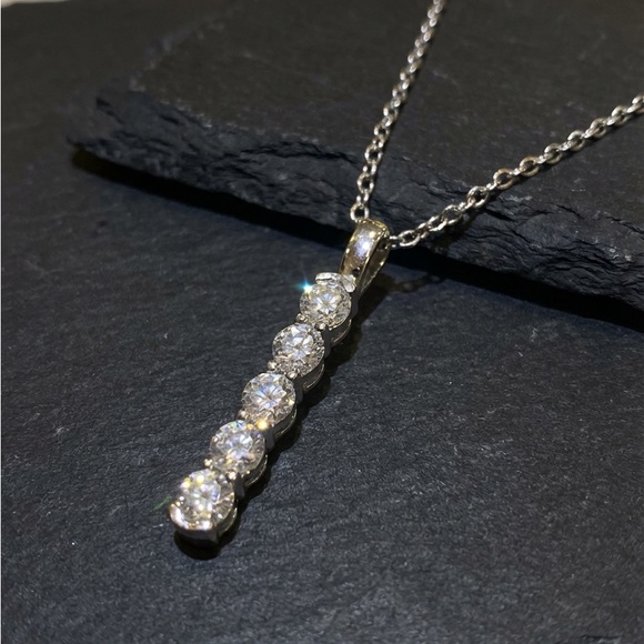Moissanite 5 Stone Pendant Rhodium Over Sterling Silver/Stainless Steel Necklace